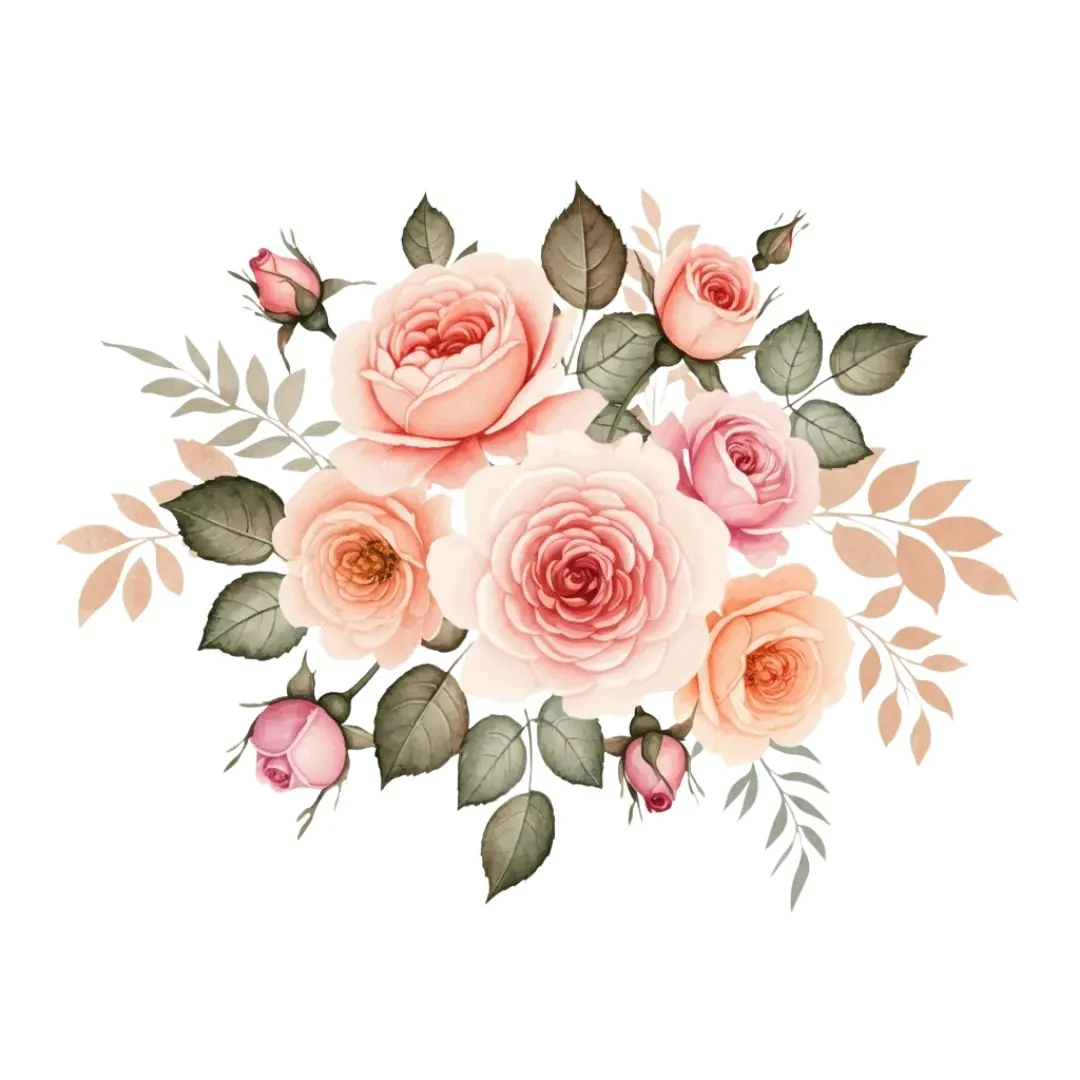 Soft Peach Rose Cluster Watercolor Floral PNG