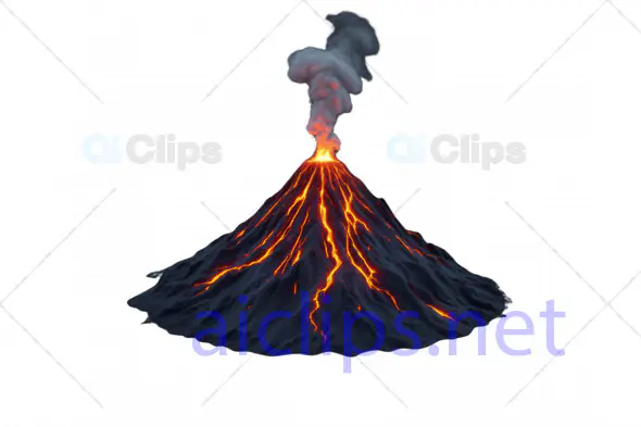 3D Active Volcano with Eruption and Lava Flow