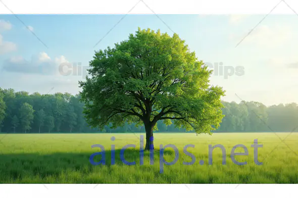 Lone Oak Tree in Sunlit Field