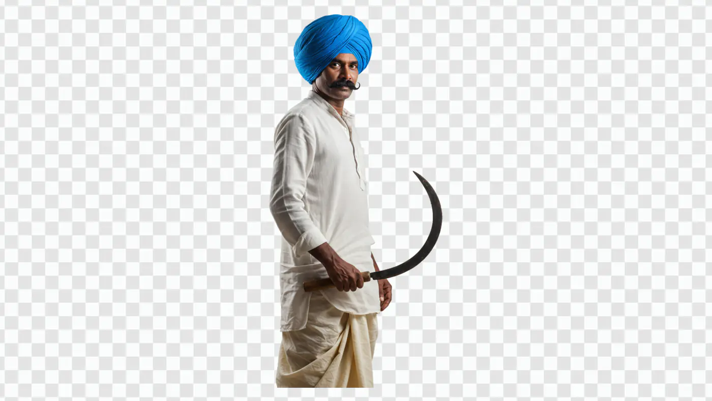 Traditional Sikh Farmer with Blue Turban PNG