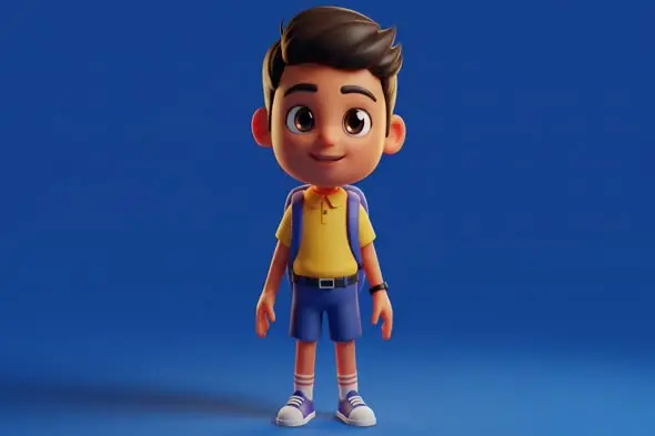 3D Animated School Boy Character on Blue Background