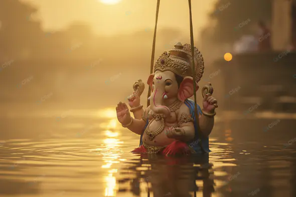 Ganesha Idol Immersion at Golden Hour