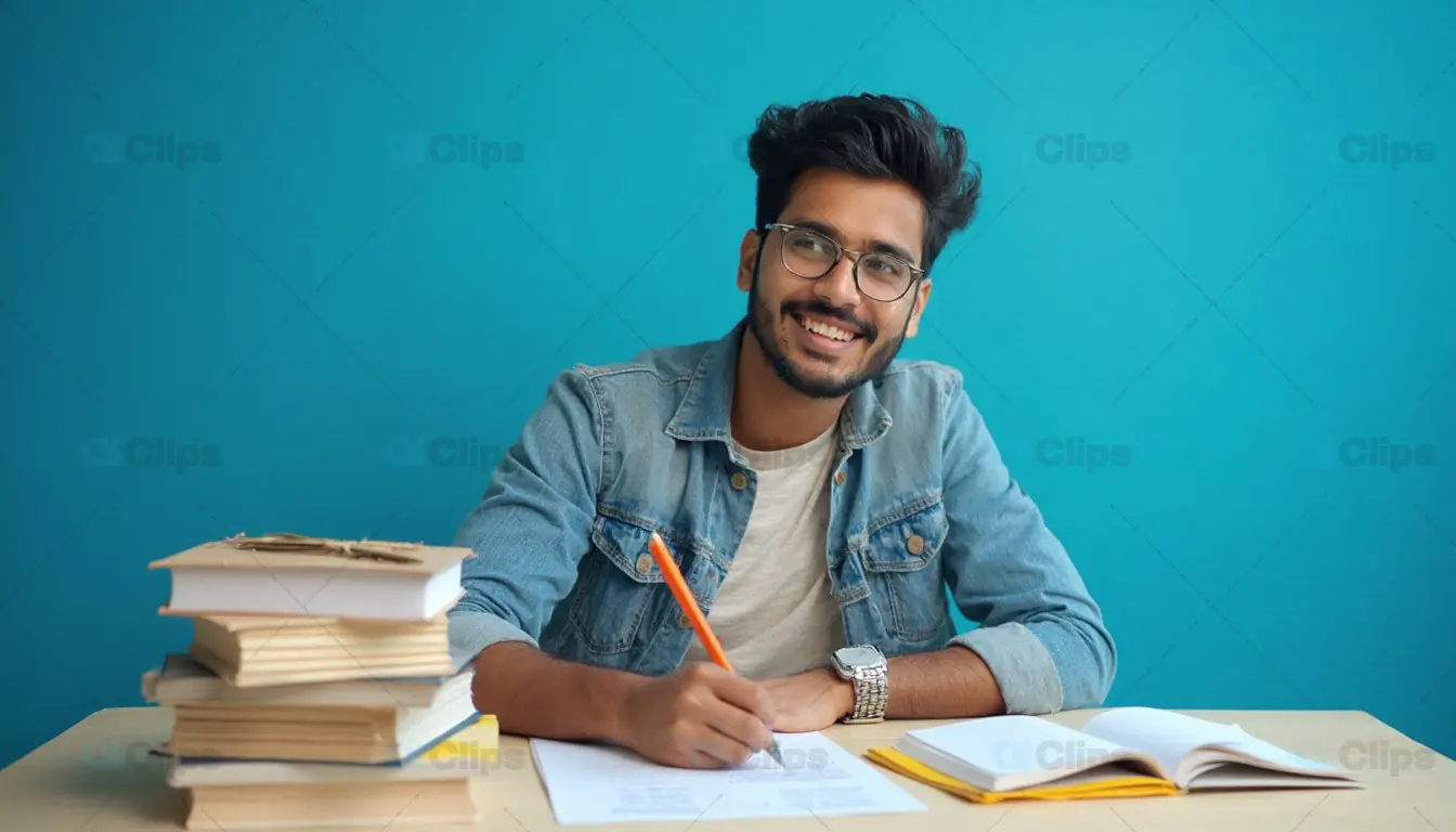 Smiling Student Writing Notes