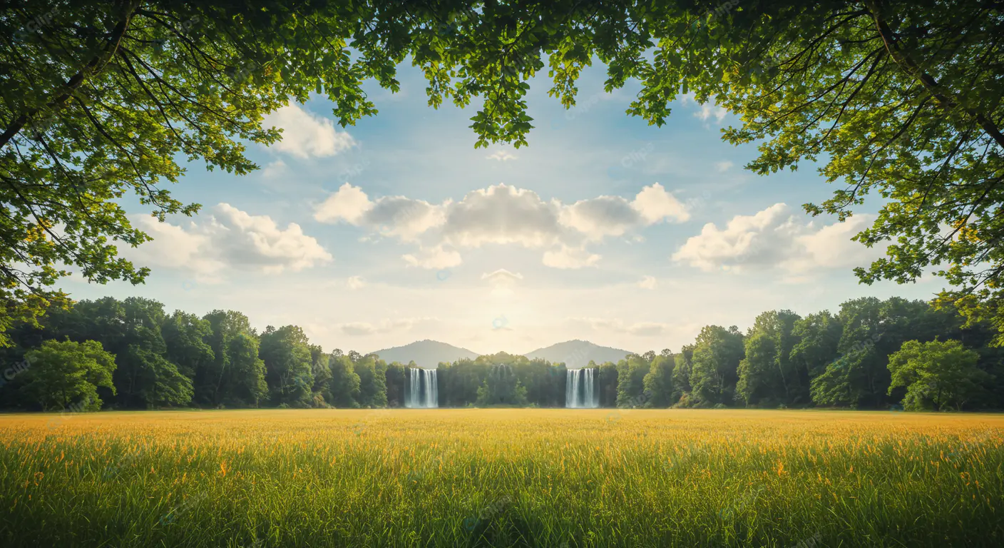 Idyllic Meadow Twin Waterfalls