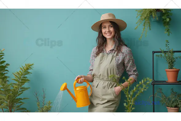 Smiling Gardener with Watering Can