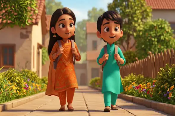 Animated Indian Children's School Journey