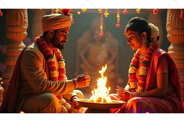 Traditional Indian Wedding Ritual with Sacred Fire