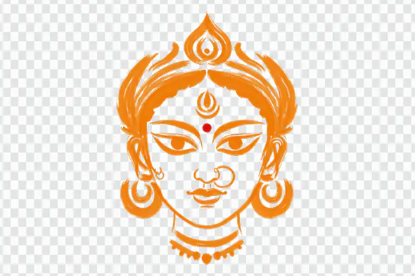 Stylized Goddess Durga Face Orange Brush PNG