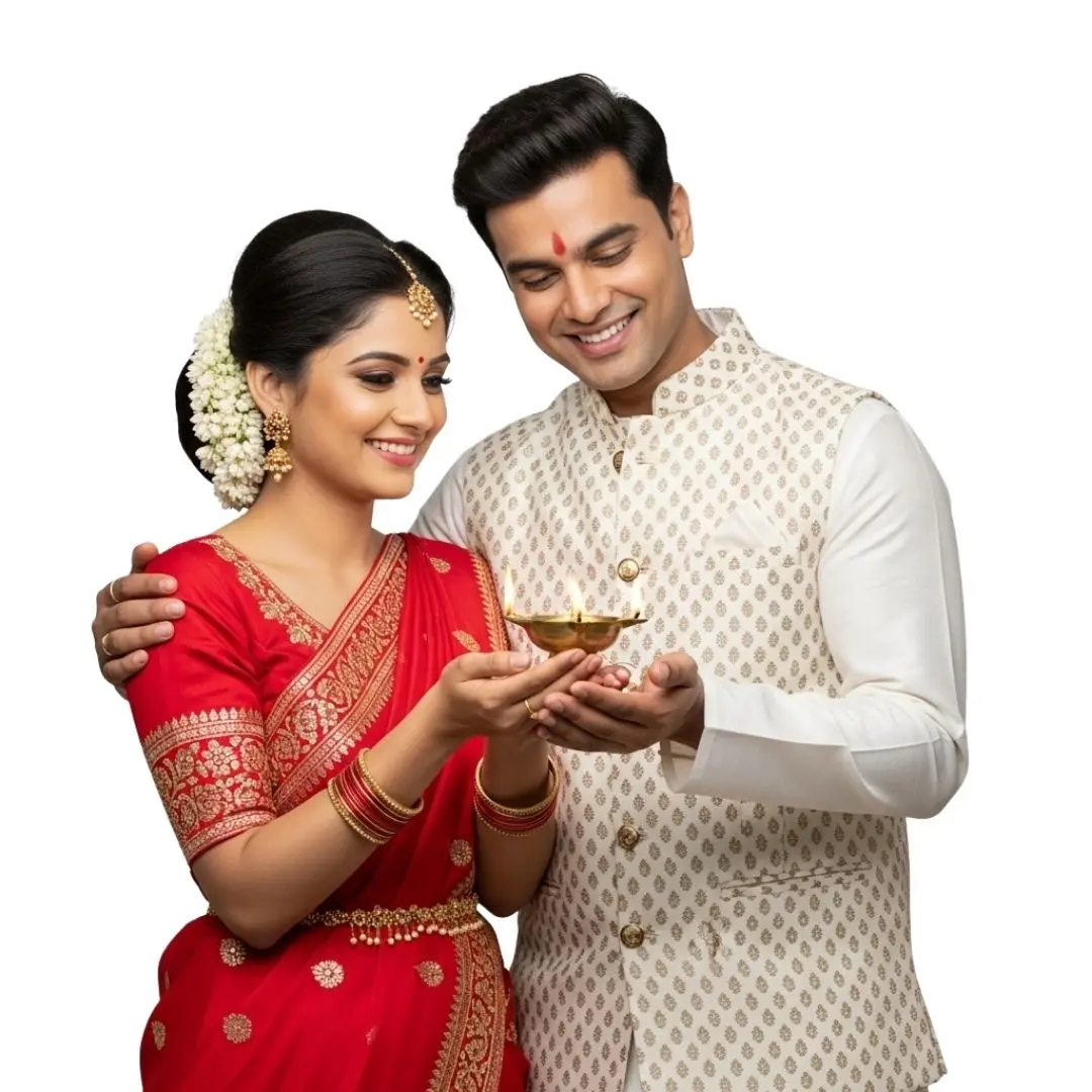 Indian Couple Celebrating Diwali with Diya Clipart PNG