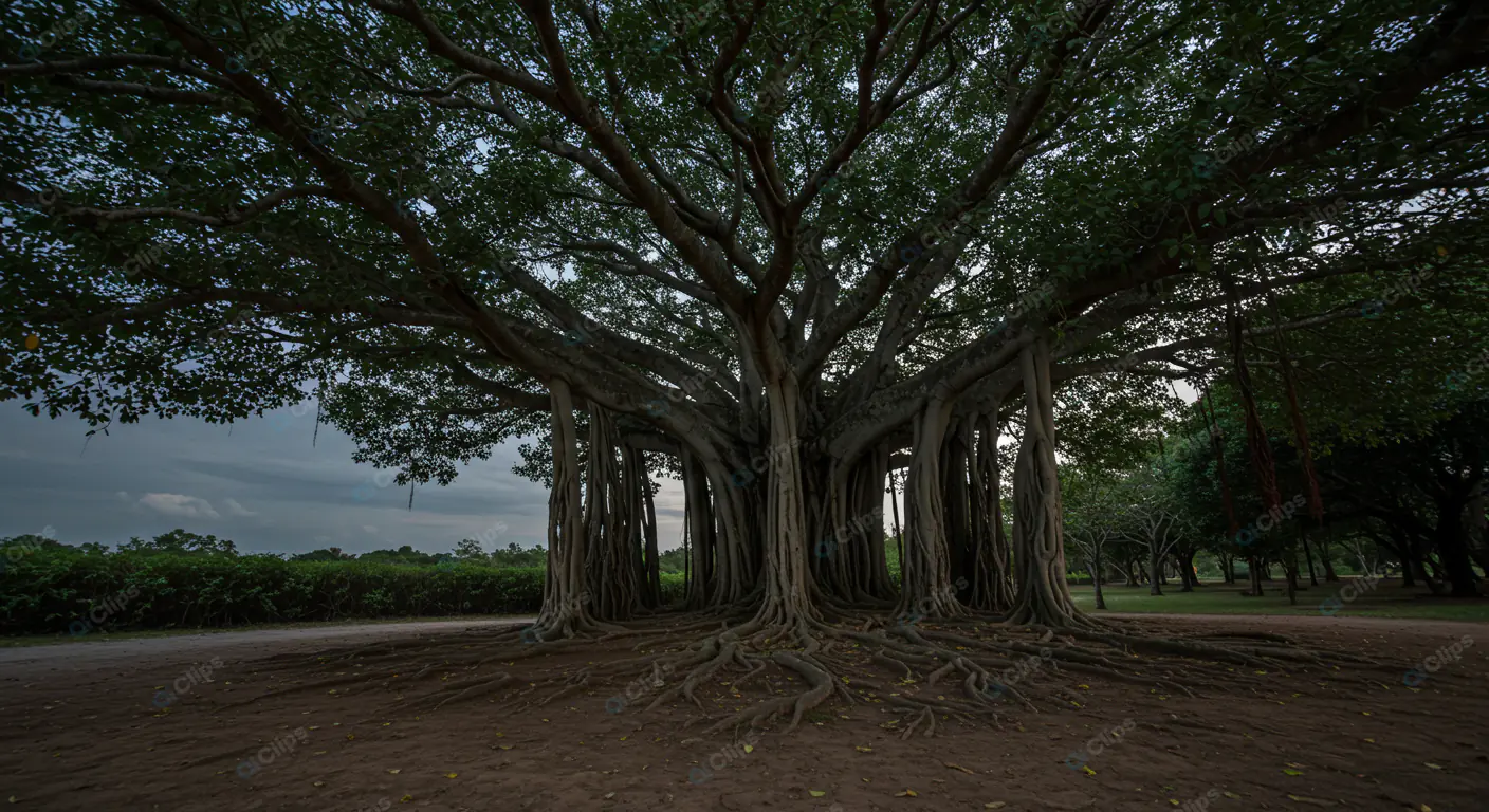 Majestic Banyan Tree at Dusk