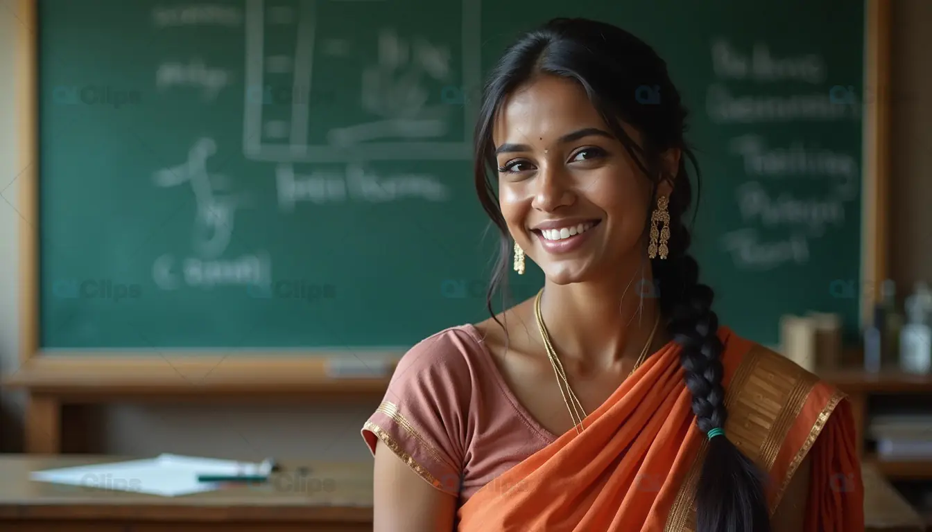 Smiling Teacher in Traditional Saree
