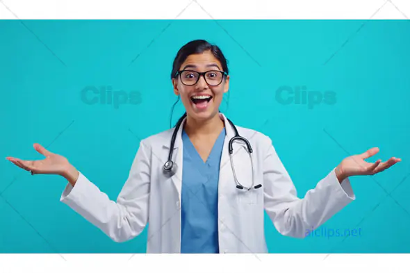 Excited Female Doctor in Medical Attire