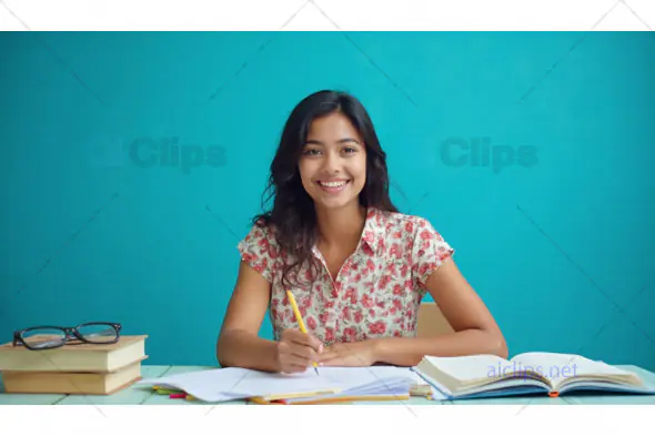 Student Studying with Books