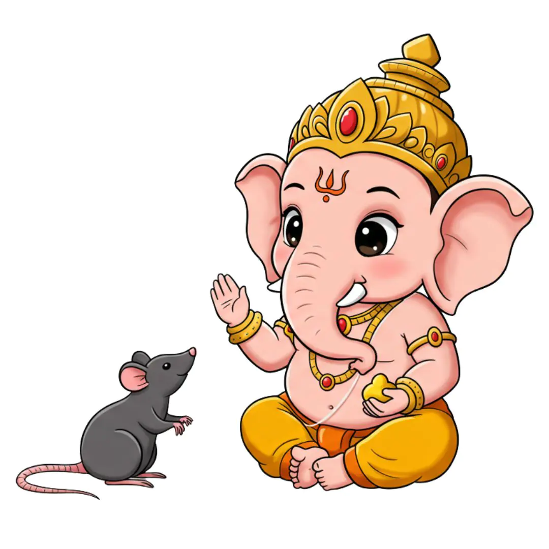 Baby Ganesha Blessing Mouse Companion PNG Clipart