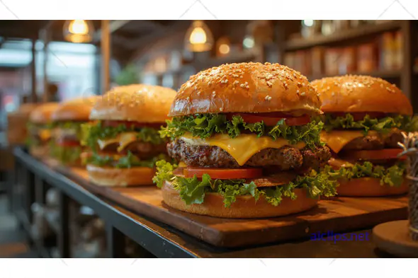 Juicy Cheeseburger on Wooden Counter