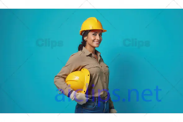 Confident Female Construction Worker in Yellow Hard Hat