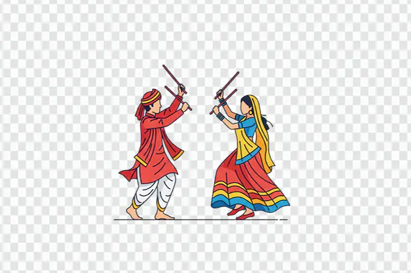 Colorful Dandiya Dancers Performing Traditional Indian Celebration