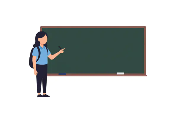 Student Presenting at Chalkboard Vector
