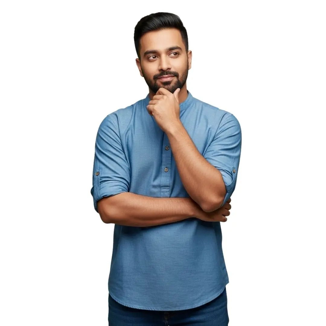 Contemplating Indian Man in Casual Kurta Thinking PNG Clipart