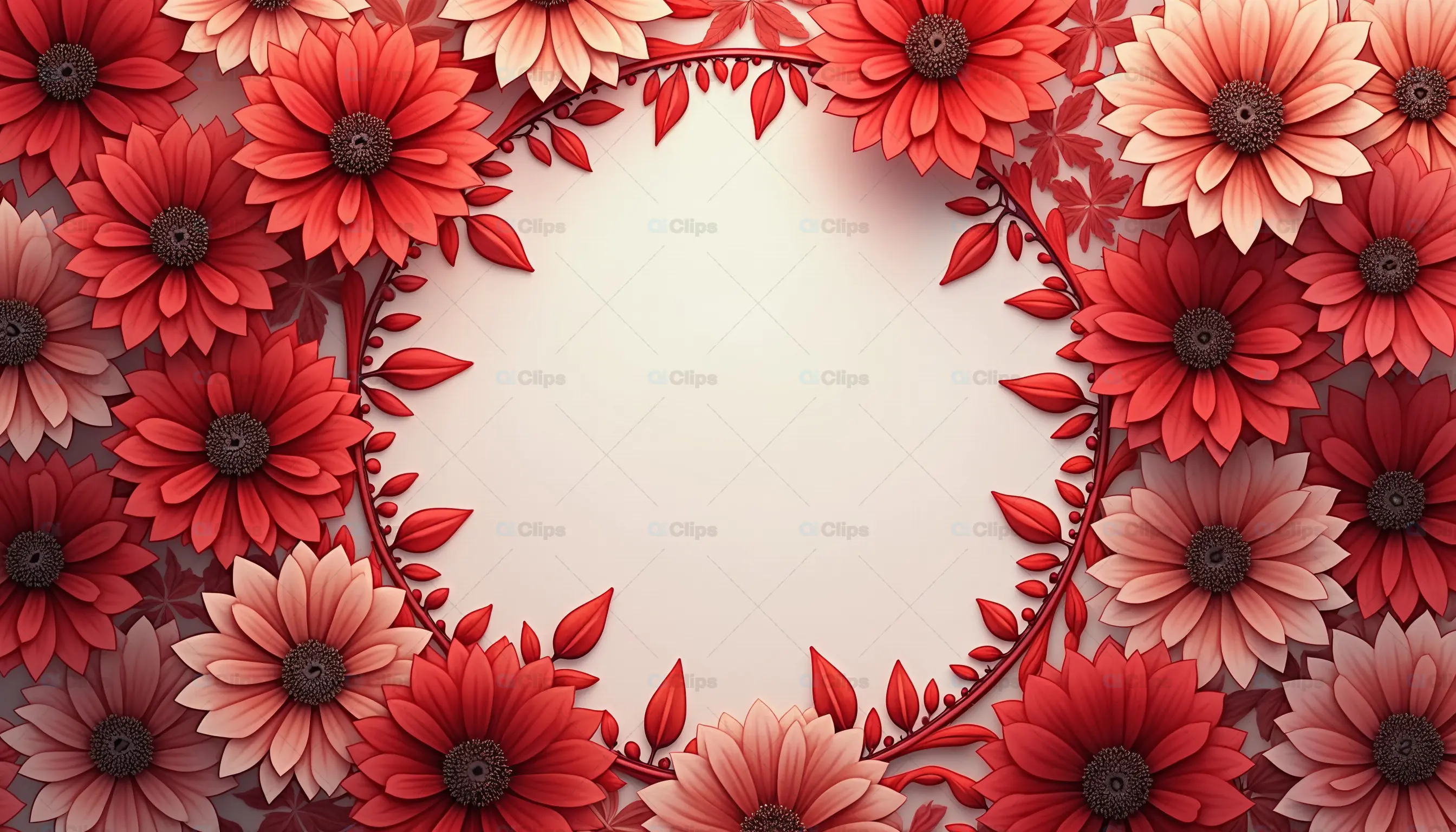 Red Floral Frame with Blooming Flowers