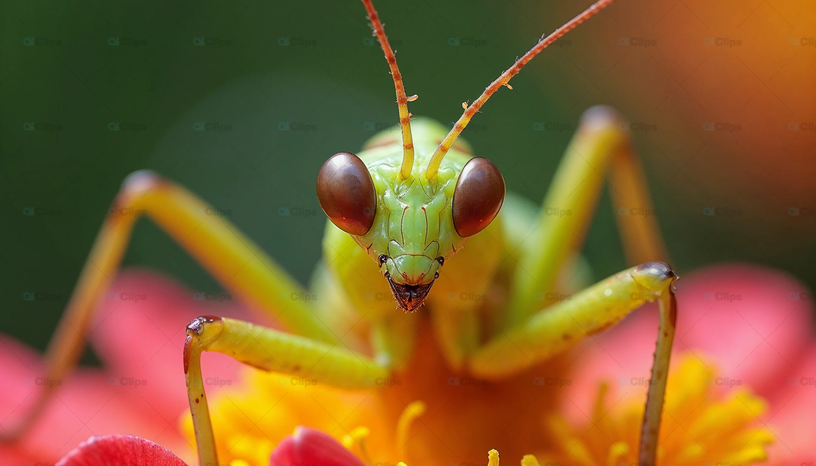 Close-Up of Praying Mantis on Flower