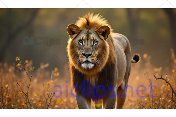 Majestic Lion in Golden Grassland