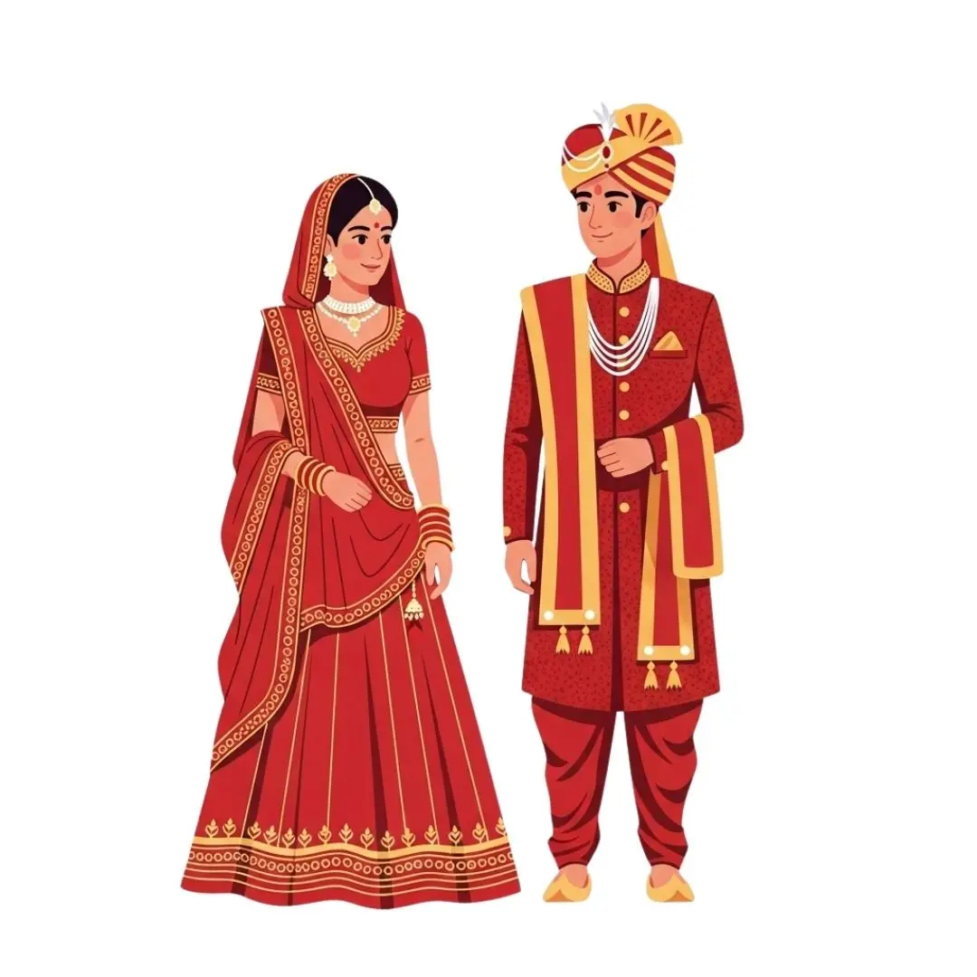 Indian Bride and Groom in Red Attire Clipart PNG