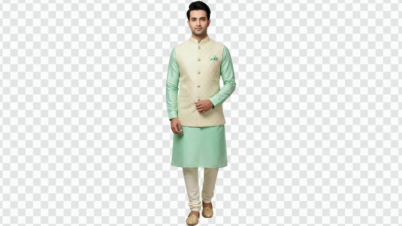 Stylish Man in Mint Green Kurta Set PNG
