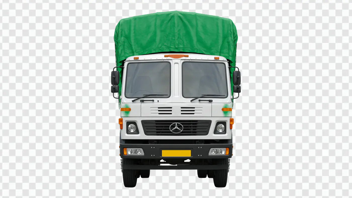 White Mercedes Truck Green Canopy PNG