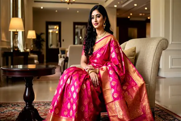 Luxurious Pink Silk Saree Showcase