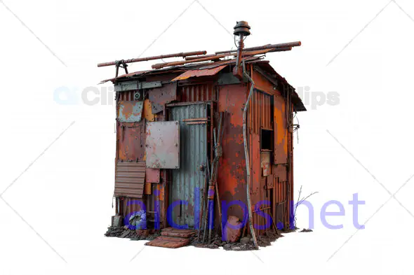 3D Rusted Shack with Patchwork Metal Panels