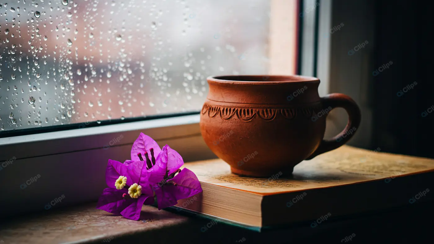 Monsoon Serenity: Clay Cup and Bougainvillea