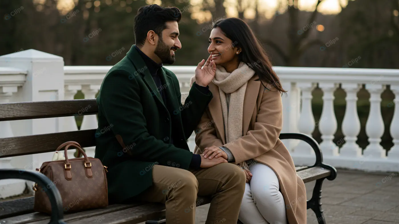 Elegant Romance: Park Bench Connection