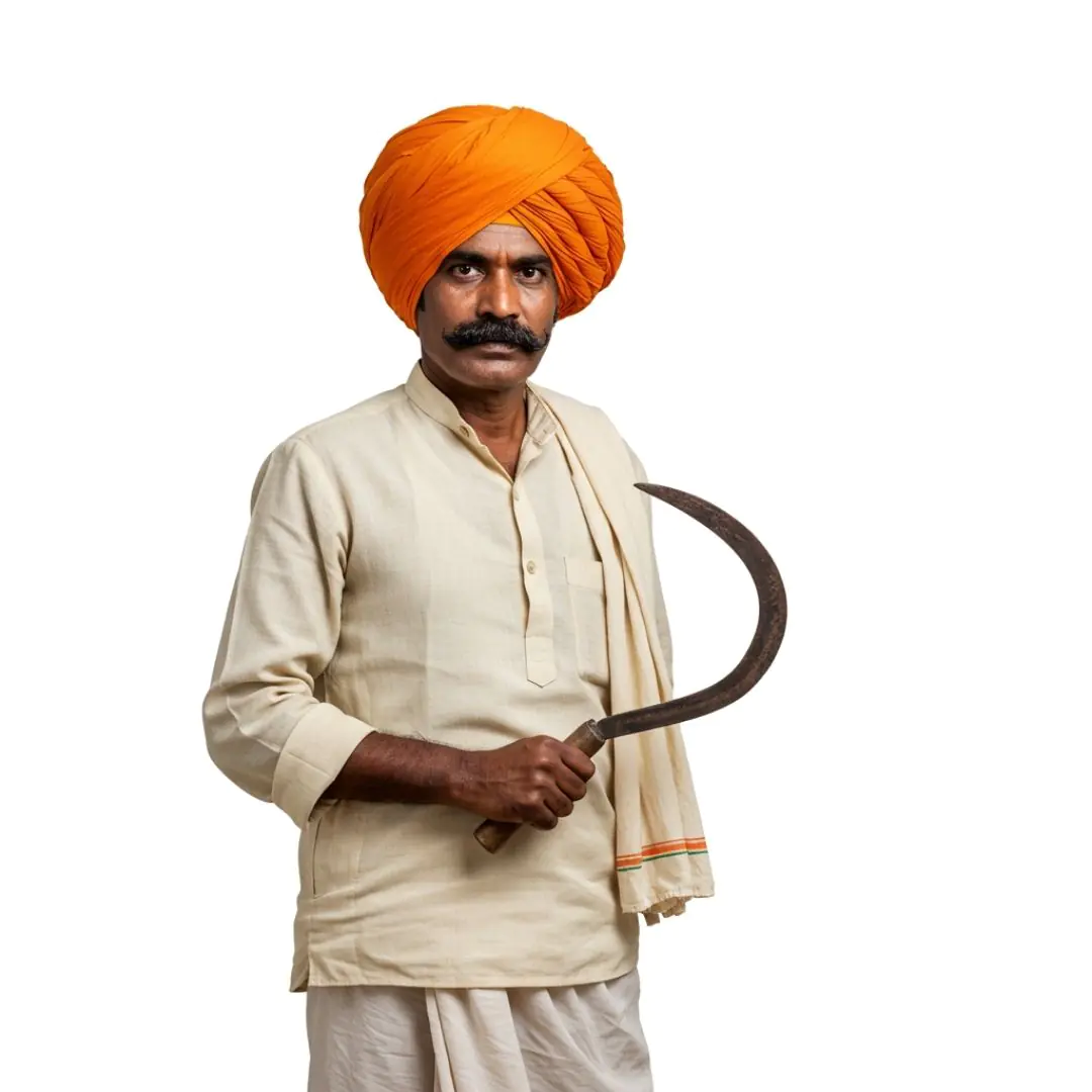 Traditional Indian Farmer with Sickle PNG Clipart