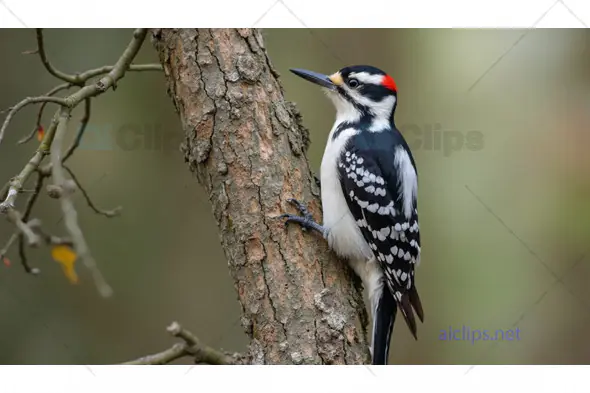 Woodpecker on Tree Trunk