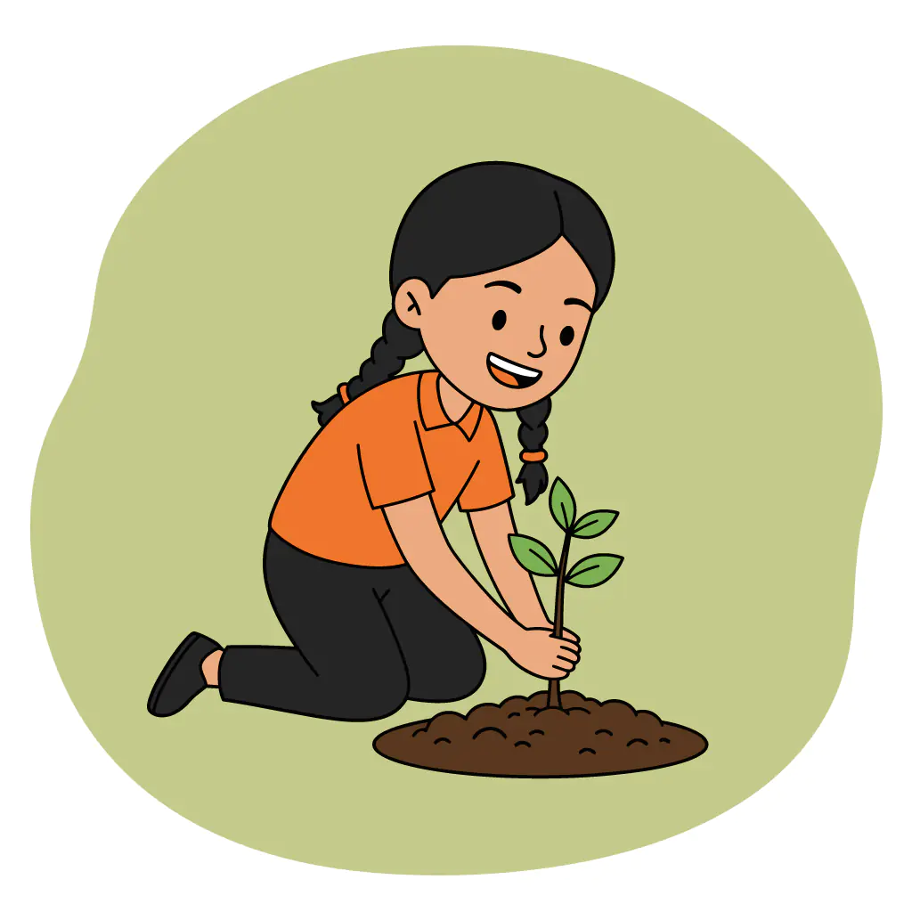 Girl Planting Sapling Vector Graphic