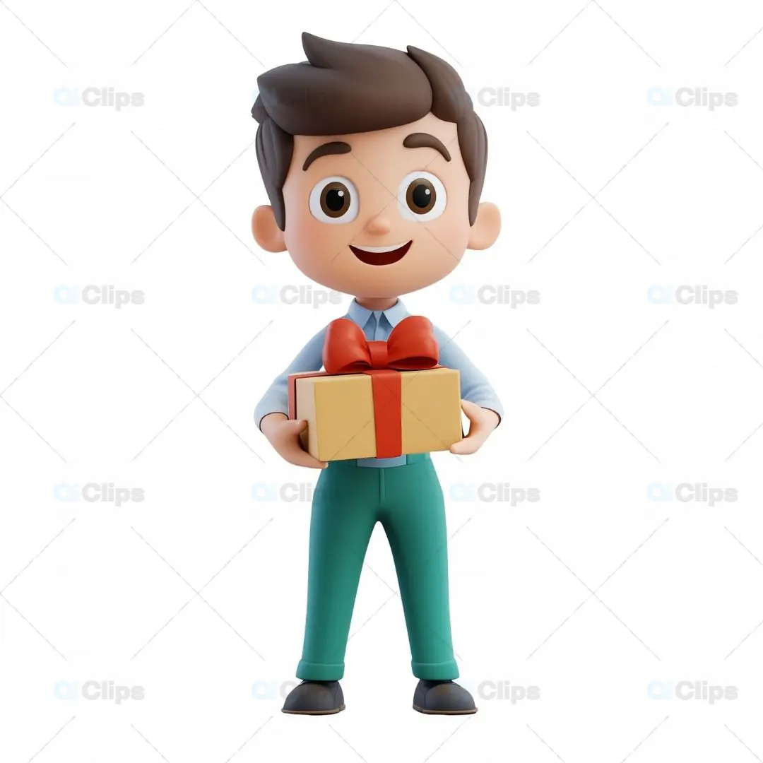 3D Boy Avatar Holding a Gift Box 1