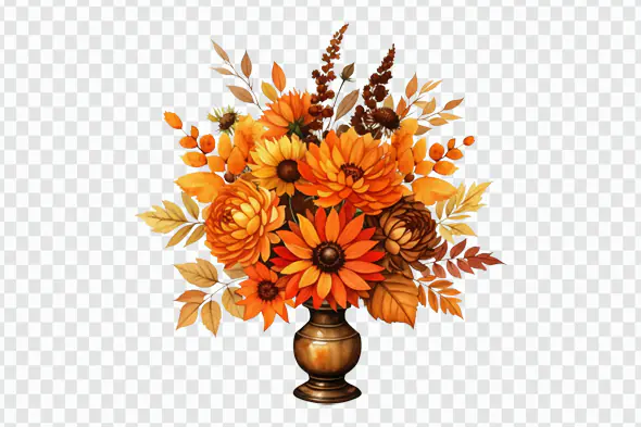 Vibrant Autumn Floral Vase Arrangement PNG Clipart