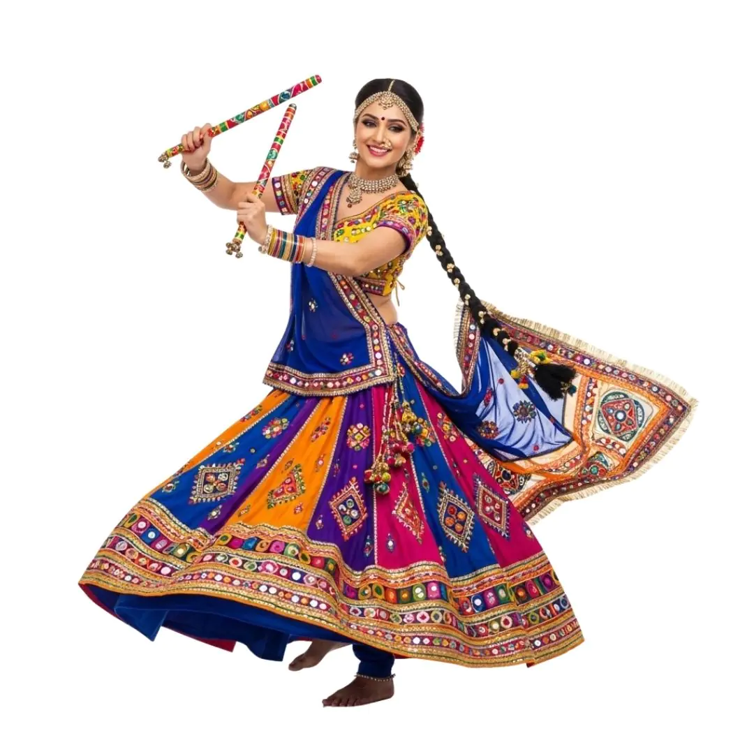 Energetic Garba Dancer Twirling Colorful Traditional Attire