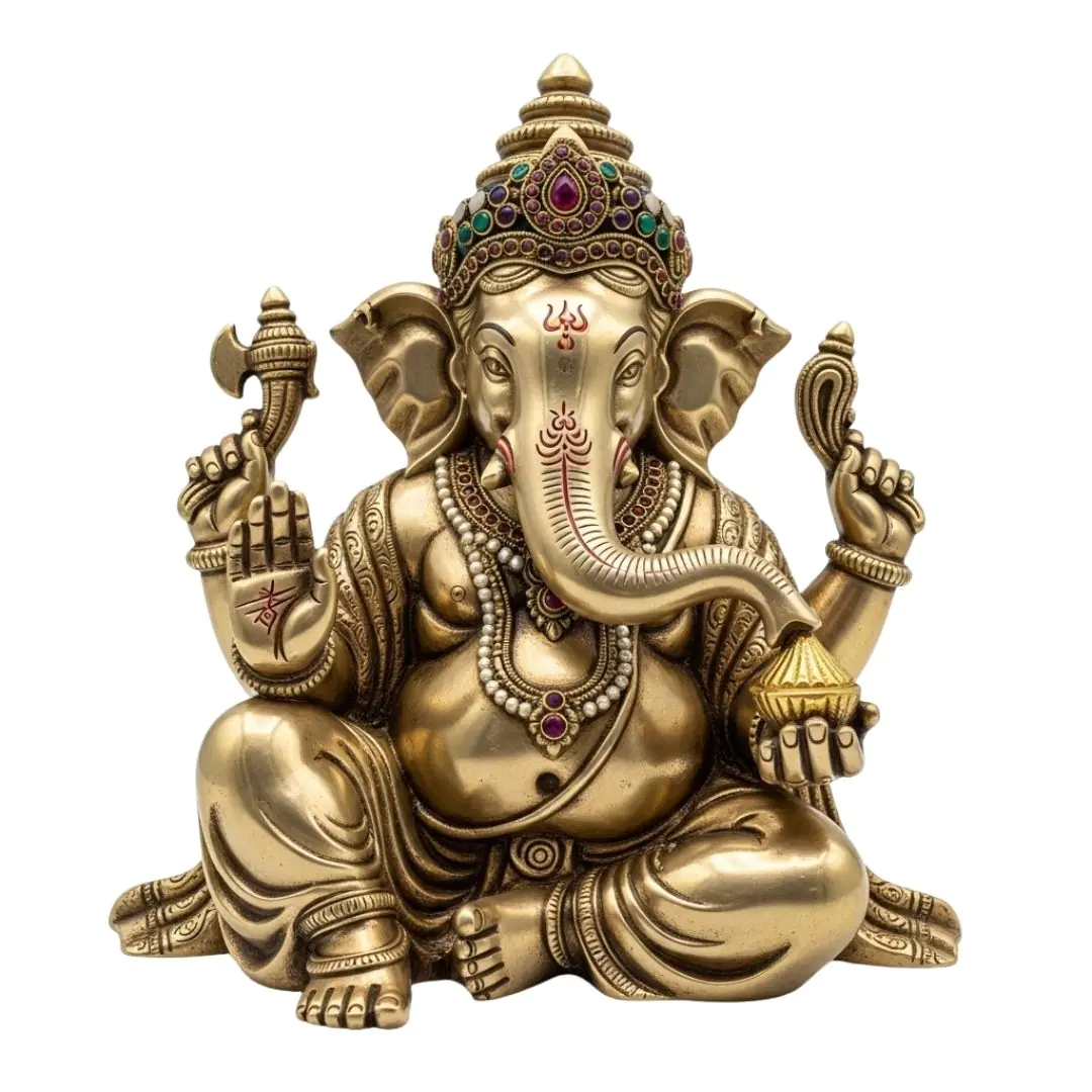 Ornate Golden Ganesha Statue Hinduism Deity Sculpture