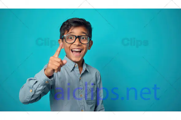 Excited Boy Pointing Up with Glasses