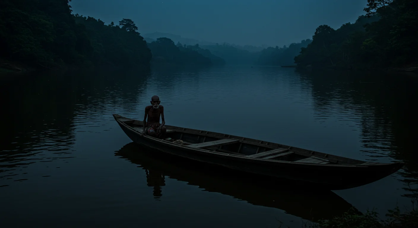 Ghostly Boatman on a Dark River – Horror Night Visual