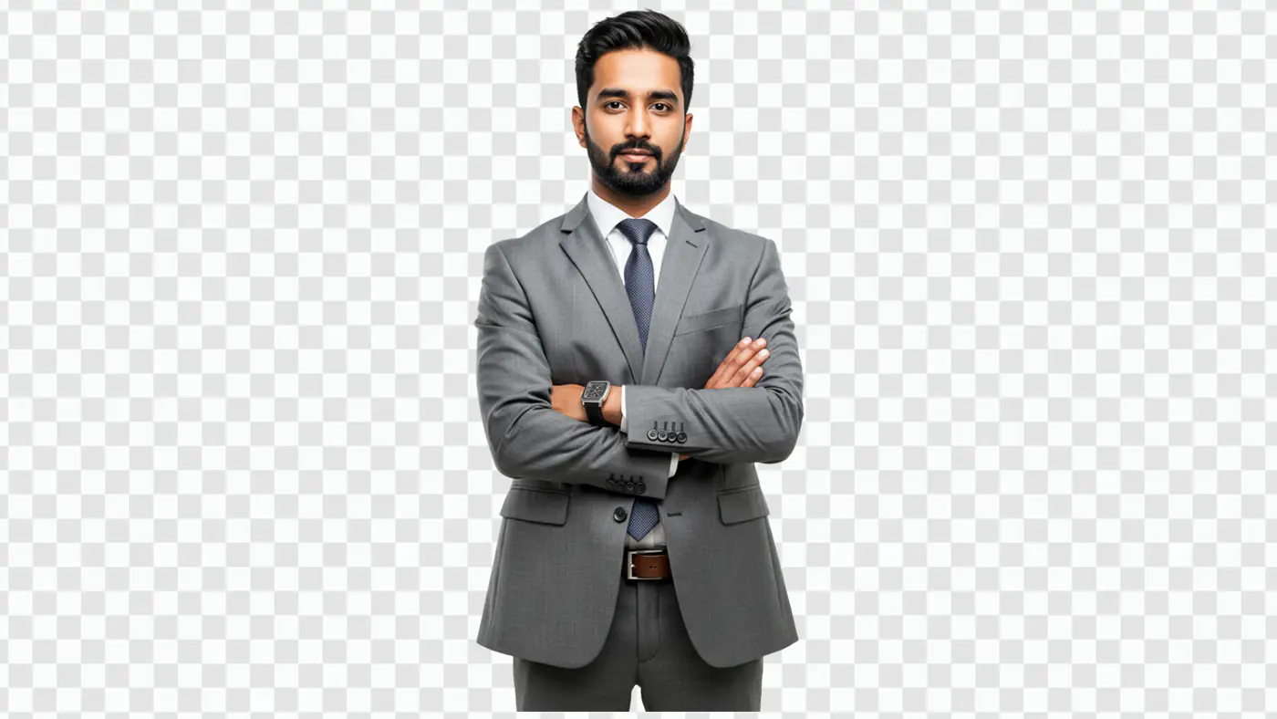 Confident South Asian Businessman in Gray Suit PNG