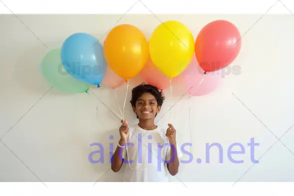Smiling Child Holding Colorful Balloons