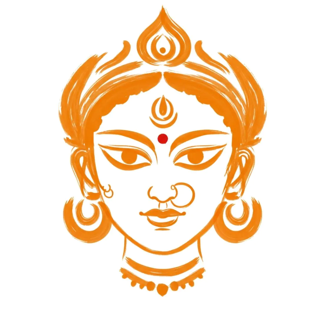 Stylized Goddess Durga Face Orange Brush PNG