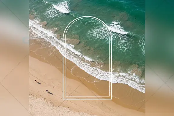 Aerial Coastal Mockup with Minimalist Arch Overlay