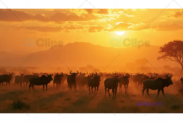 Wildebeest Herd at Sunset