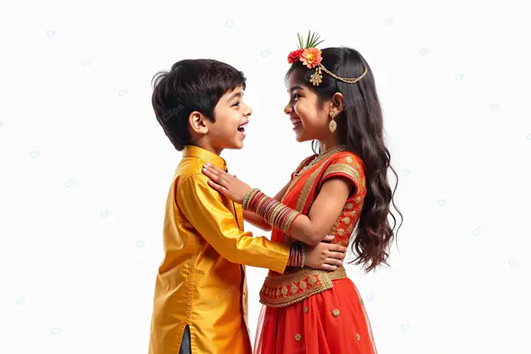 Joyful Indian Children in Traditional Attire