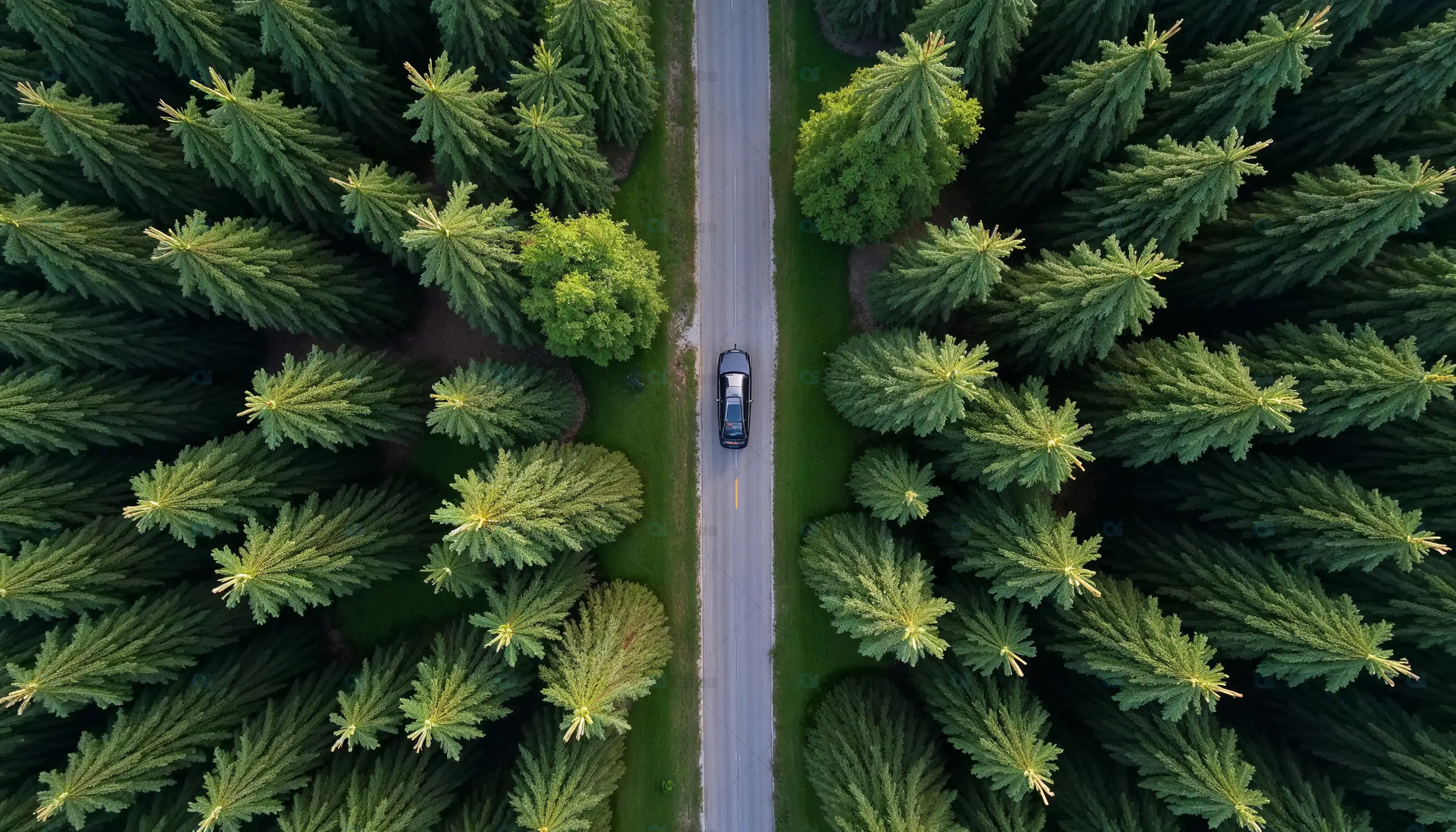 Car Driving Through Forest Road