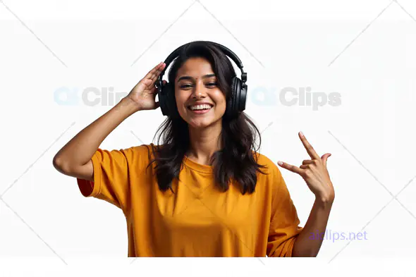 Smiling Woman Enjoying Music with Headphones